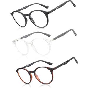BLUEMOKY Reading Glasses for Men and Women: Blue Light Round Classic Eyeglasses - Computer Readers Glasses (C04 Black / Clear / Tortoise 3 Pack)