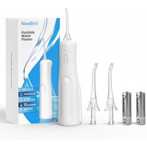 Water Dental Flosser Teeth Pick: Portable Oral Irrigator, 3 Modes Cordless Water flosser,Battery Operated, IPX5 Waterproof Flossing Machine for Teeth Cleaning for Travel Home - White