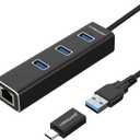 USB Hub 3.0 with Ethernet, Multi Port Hub Splitter for Laptop, Aluminum Multiple Extender for Laptop, USB to Ethernet Adapter Expander for MacBook Pro/Air, iMac