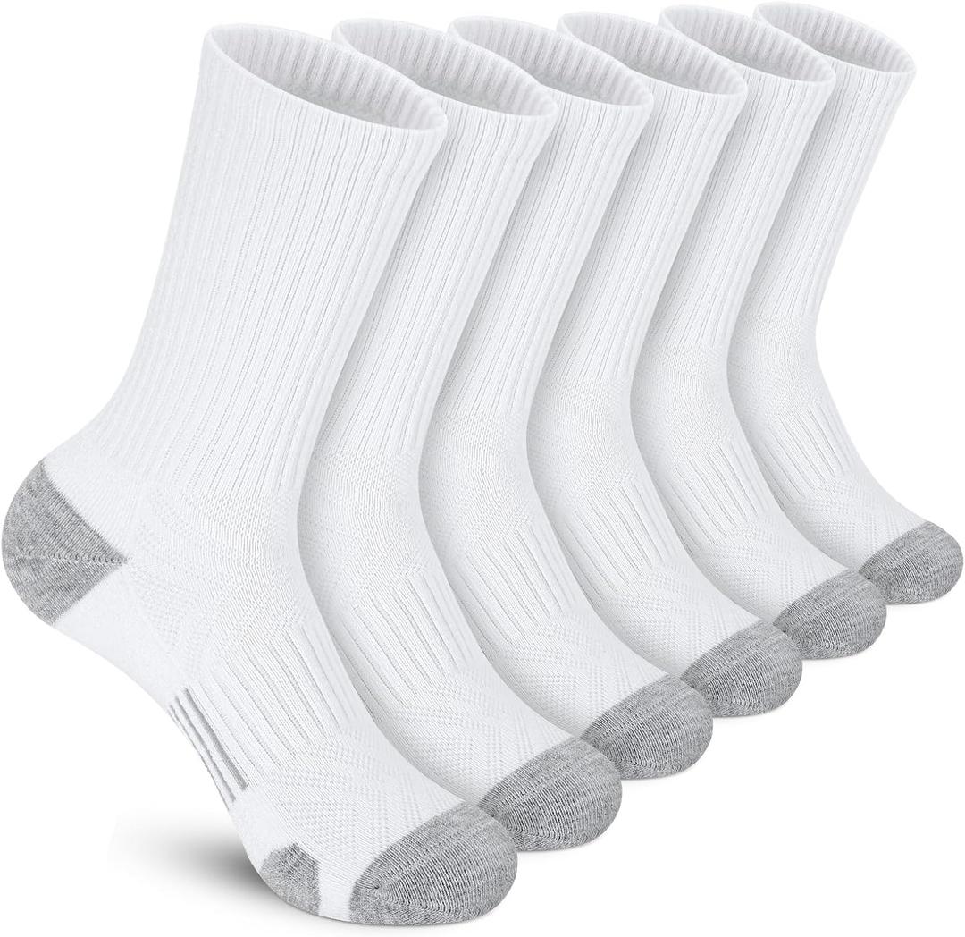 Felicigeely Athletic Crew Socks Cushion Running Socks Performance Breathable Sports Socks for Men (12-14, White)