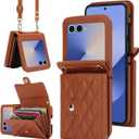XIMAND for Samsung Galaxy Z Flip 7 Accordion Crossbody Wallet Case, 4 Card Slots, RFID Blocking, and Adjustable Strap - Stylish and Versatile Accessory.(Brown)