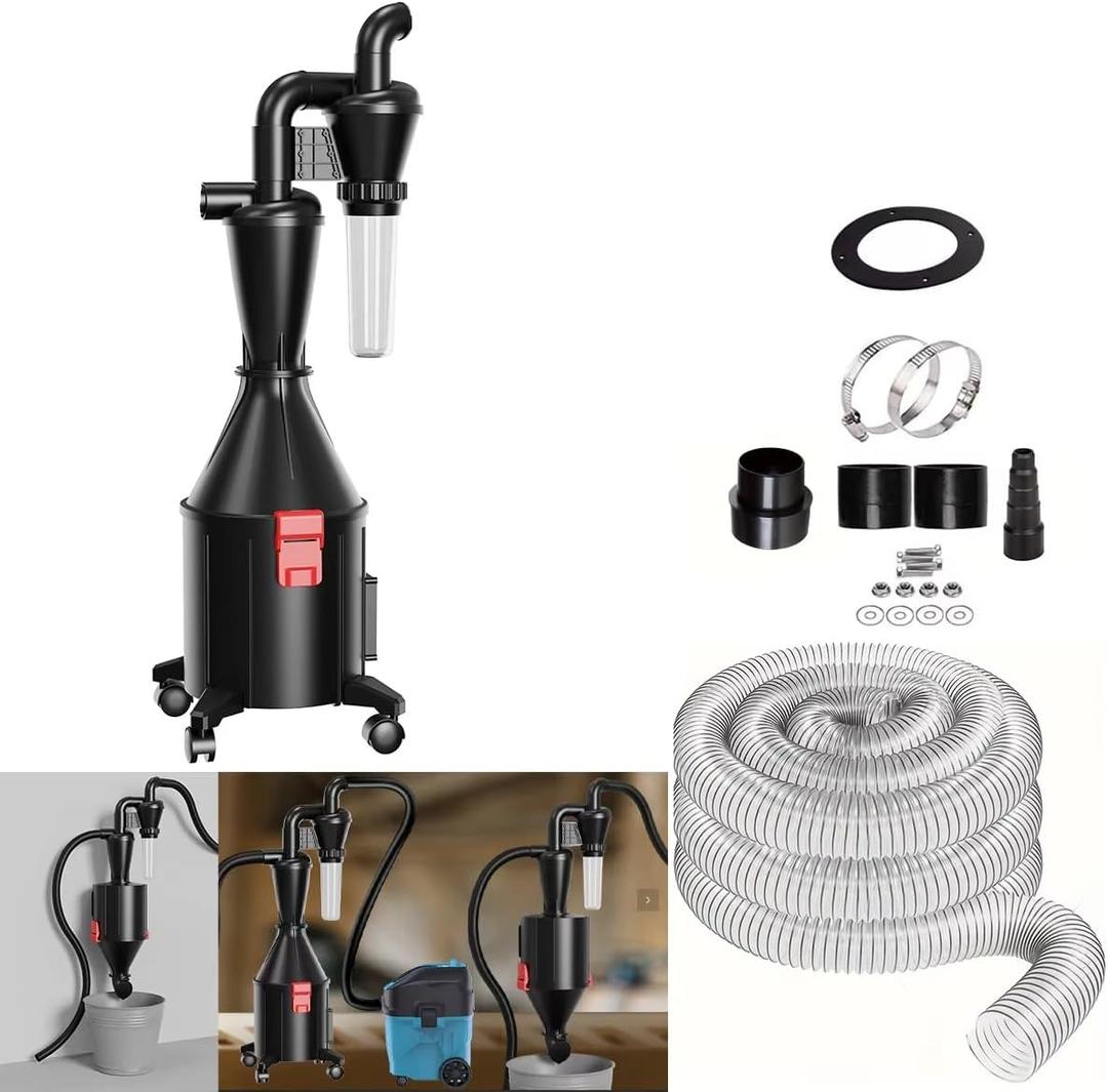 2 in 1 Dust Cyclone Collector Separation Vacuum Cleaner Wall Mounted Wheeled Modes Dust Collector Woodworking Tools Contractor Polish Pollen Ash etc Focusing Small Dust (Whole Rocket Set)