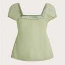 SOLY HUX Women's Square Neck Short Sleeve Peplum Tops Tie Front Summer Teen Girls Babydoll Top T Shirt (Green, XL)