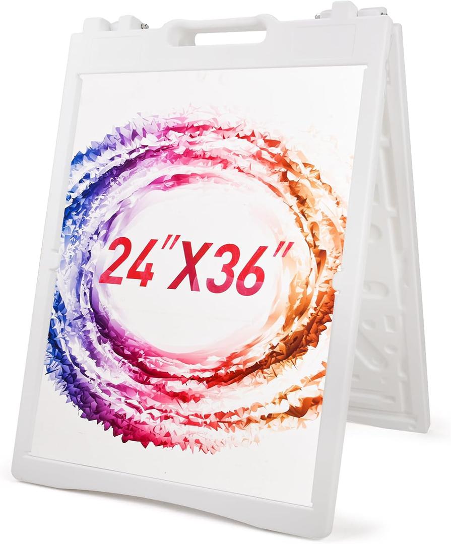24 x 36 Inch A-Frame Sidewalk Curb Sign, Outdoor Portable Double Sided Display Folding Stand for Advertising with Quick Change System (White)