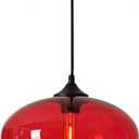 11" Industrial Vintage Colorful Glass Pendant Lighting 1-Light Farmhouse Loft Bar Ceiling Hanging Lamp Kitchen Island Dining Room Bedroom Chandelier (Red)