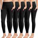 CHRLEISURE Girls' Athletic Leggings with Pockets, 5 Packs Kids Teen Dance Yoga Workout Running Pants for 5-15 Years (Black, XS)
