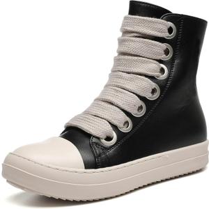MOFEEDOUKA Womens High Top Sneakers Thick Shoe Laces PU Leather Comfort Platform Walking Shoes with Zipper, Size 39