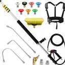 JANZ 24 FT Pressure Washer Telescoping Wand with Power Washer Extension Wands, Brush Head, Gutter Cleaner, 7 Spray Nozzle Tips, 2 Hose Adapters and Support Belt TW-004