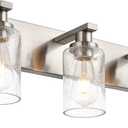 Brushed Nickel Bathroom Vanity Light Over Mirror, 3-Lights Metal Wall Lighting Fixtures with Seeded Glass Shades