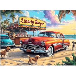 500 Piece Puzzle for Adults, Beach Store Puzzle, Recycled Cardboard Car Dog Jigsaw Puzzles 500 Pieces, Challenging Puzzles Game Home Decor Birthday Party Gift Toy for Kids Seniors 20.5 * 15 inch