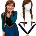 Swooflia Brown Braid Wig for Women & Cosplay Accessories - Convenient Set Includes Adjustable Wig Cap, Necklace, Cosplay Wig for Halloween, Costume, Party and Daily Use (Wig-11)