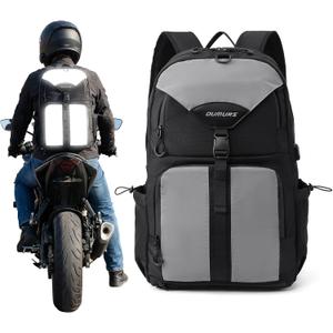 Reflective Motorcycle Helmet Backpack, 35L Riding Backpack with Hidden Helmet Net, Hi-Vis Commuter Bag, 1680D Water-Resistant Travel Backpack with Laptop Compartment, Ventilated Back