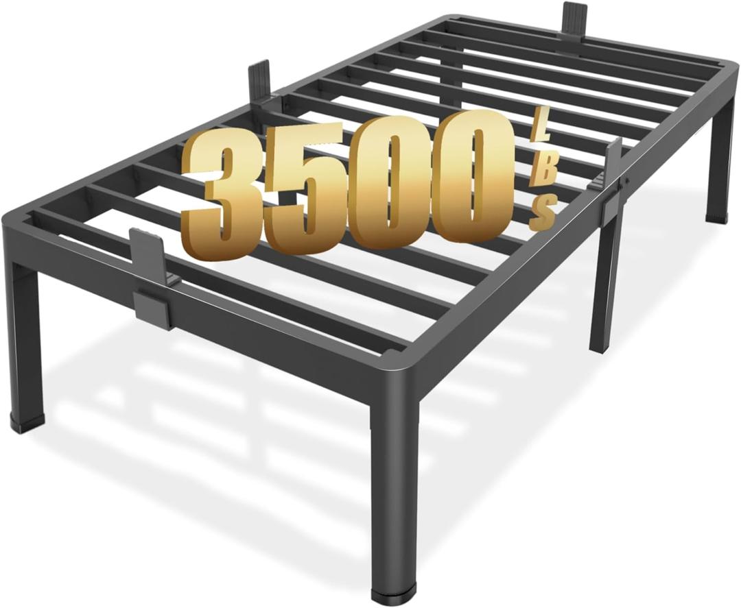 FUIOBYVV
Twin XL Bed Frames with Round Corner Edge Legs 18 inch High 3500 lbs Heavy Duty Metal Platform Bed Frame Twin Size No Box Spring Needed/Non-Slip/Steel Slat Support/Noise Free