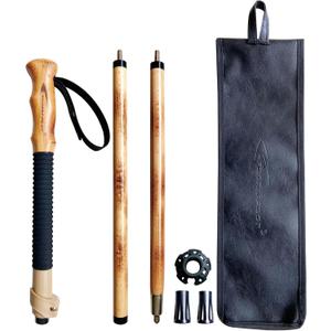 Trekking Poles- 1-pc Pack - Adjustable Hiking or Walking Stick Strong, Natural Beech Wood - Quick Adjust Flip-Lock - Beech Wood Grip, Leather Strap (Black)