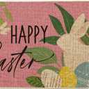 Artoid Mode Pink Rabbit Flowers Bunny Eggs Happy Easter Doormat, Home Decor Low-Profile Switch Rug Door Mat Floor Mat for Indoor Outdoor 17x29 Inch