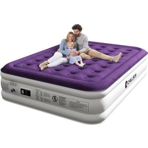 CHILLSUN Queen Air Mattress with Built in Pump, 2025 Upgraded Blow Up Mattress, 18" Luxury Flocked Top Airbed, Inflatable Mattress for Camping Guests and Home 650 lbs Max