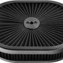 12''X2'' Oval Super Flow Air Cleaner Filter Assembly 5-1/8" Carb Neck Washable and Reusable Replacement V8 Air Cleaner Compatible With GMC Chevy Ford Chryler Dodge Black