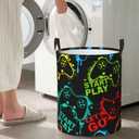 Colorful Silhouettes Game Joystick Round Laundry Hamper Storage Basket Toys Clothes Organizer Bin For Home Bathroom Bedroom Dorm Nursery, 38l