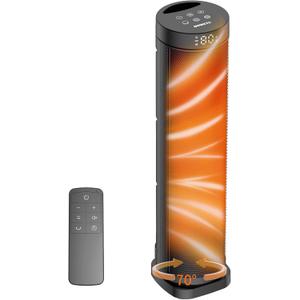 QOWETU X-Large Space Heater, 1500W Portable Electric Heaters for Indoor Use, PTC Ceramic Heater with Remote, Thermostat, 70°Oscillation, 12H Timer, 24 Inchs, Safe Quiet Room Heater for Bedroom