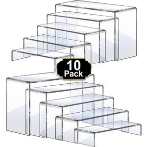 Aheroi Large Acrylic Risers, 10 Pcs 2 Set(7L~8L~9L) Riser Display Shelf, Clear Rectangular Display Stands Set, Transparent Shelves for Decor, Showcase Holder for Cupcake