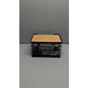 2 Pack Potato and Onion Storage Bin,Stackable Pantry Organizers and Storage with PP Liner and Bamboo Top,Kitchen Storage Organization Counter Basket for Fruits,Produce,Vegetable, Black