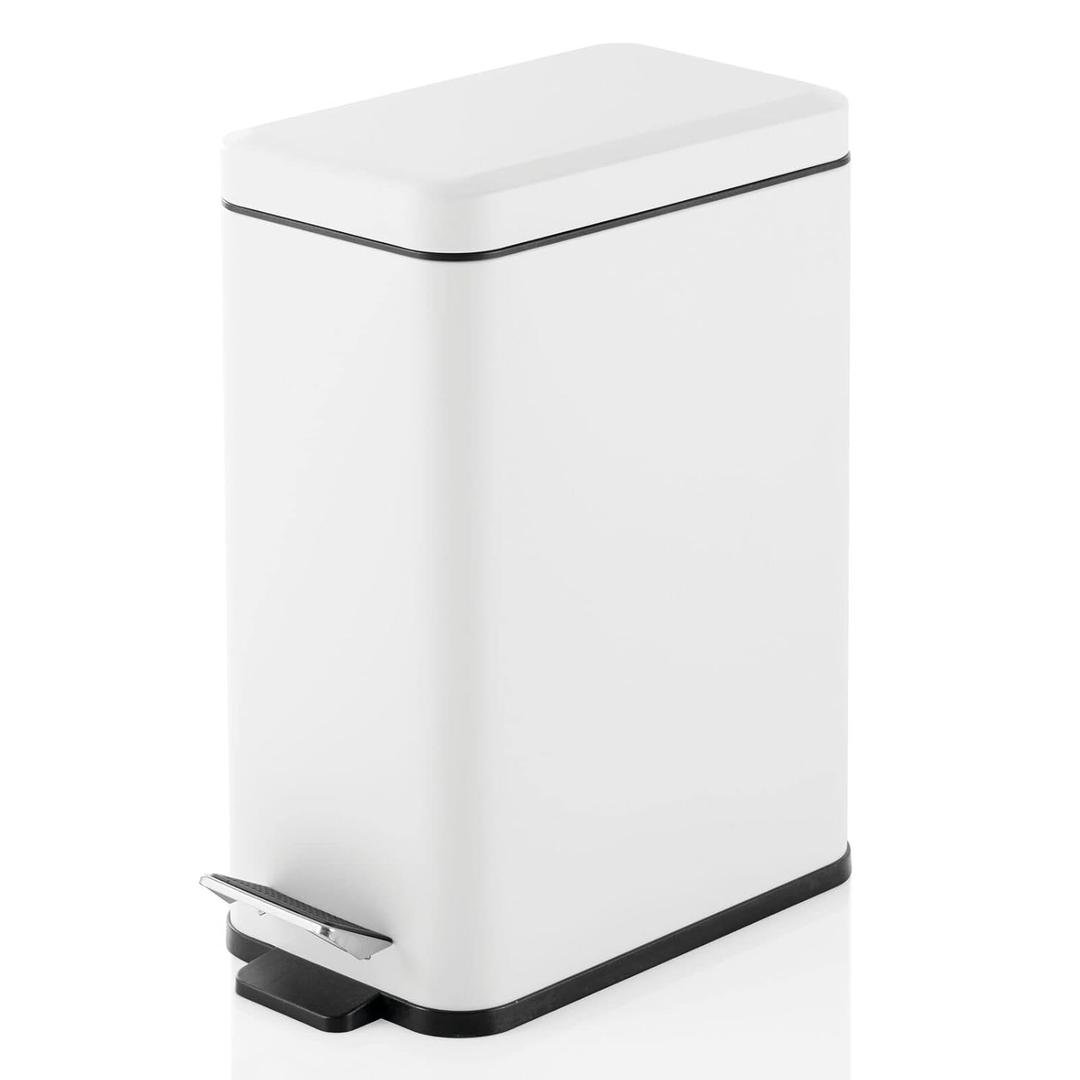 mDesign Pedal Bin  Waste Bin with Pedal, Lid and Plastic Bucket Insert for Bathroom, Kitchen, and Office  Metal Household Rubbish Bin with Ergonomic Design  White (2.6 Gallon)