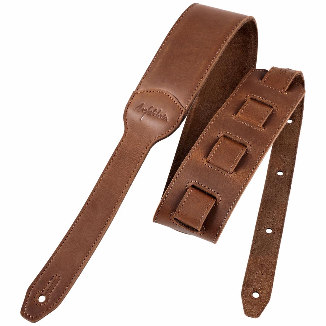 Nefelibata Banjo Strap,2.5" Wide Double Layer Full-Grain Leather Guitar Strap Double Head Detachable and Adjustable Replacement With Headstock Rope(Mysterious Black Leather)