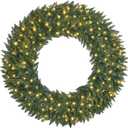 48" Large Artificial Pre-Lit Fir Christmas Wreath with 200 LED Lights, 540 PVC Branch Tips, Holiday Decoration for Door, Plug-in