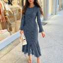 ZESICA Women's Long Sleeve Bodycon Maxi Dress 2026 Fall Fashion Floral Sexy Mermaid Wedding Guest Cocktail Party Dresses (Blue, S)