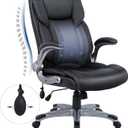 COLAMY High Back Executive Office Chair- Ergonomic Home Computer Desk Leather Chair with Padded Flip-up Arms, Adjustable Tilt Lock, Swivel Rolling Chair for Adult Working Study-Black (Set of 1)
