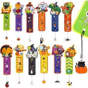 Pajean 24 Pcs Halloween Bookmarks, Ruler With Pumpkins, Ghost, Skulls Book Page Clips, Metal Charms for Classroom Rewards, Prizes, Holiday Party Favor Decorations