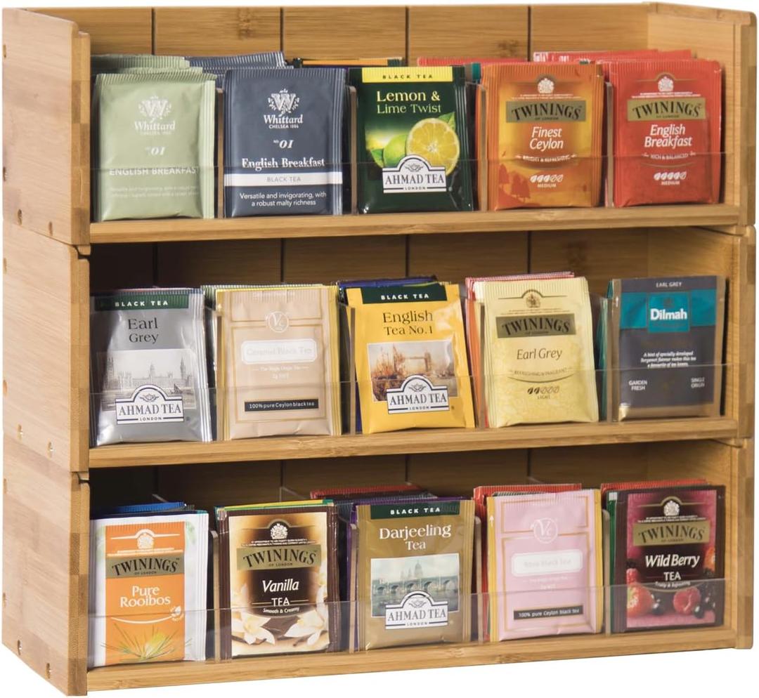 X-cosrack Bamboo Tea Bag Organizer Storage Box, 3 Tier Stackable Tea Bag Box Natural Wood, Wall Mount Tea Chests with Acrylic for tea bags Office Kitchen Cabinet Pantry
Tea Bag Box  Shelf 3 Levels Wood and Acril 14 x 13.5 x 5"