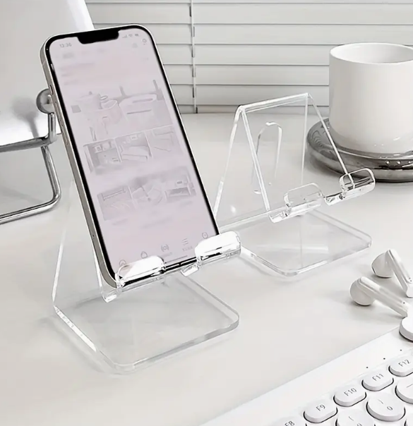 Acrylic Universal Mini Desk Stand Holder - Clear Desktop Phone and Tablet Mount, Waterproof, Space-Efficient, Compatible with iPhone, Samsung, and More - 2 PCS