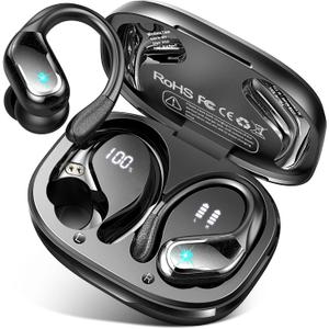 Wireless Earbud, 75Hrs Bluetooth 5.4 Headphones IP7 Waterproof for Sport, Running Wireless Earphones with ENC Noise Cancelling Mics, Deep Bass Over Ear bud with Earhooks for Android, iOS, Workout, Gym