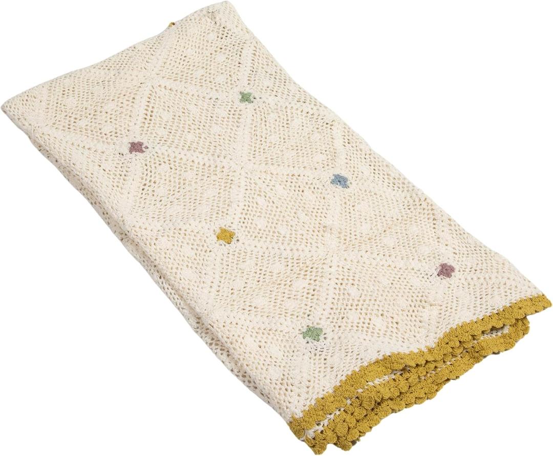 Creative Co-Op Hand-Woven Reclaimed Cotton Crocheted Throw with Diamond Pattern, Multicolor, 60"L x 50"W