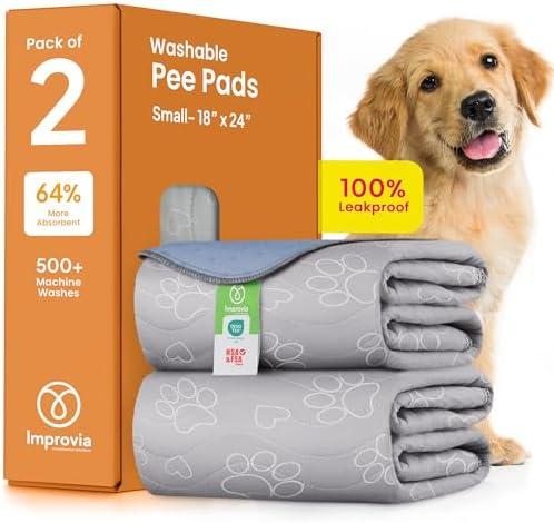 IMPROVIA® Reusable Puppy Pad – Waterproof, Extra-Absorbent, Washable Pee Pad for Dog Training, Whelping, & More – Protect Your Floors & Pet with Quick-Drying Potty Pad (Paws & Hearts, Small 18"x24") 4PC