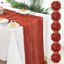Fixwal 6 Pack Terracotta Valentine's Day Table Runners, 35x120 Inch Pleated Boho Gauze Cheesecloth Table Runner, Long Semi-Transparent Table Decorations for Party, Shower, Birthday and Wedding