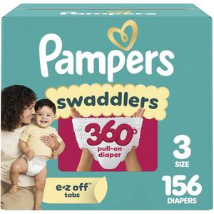 Pampers Diapers - Swaddlers 360° - Size 3, 156 Count, up to 100% Leakproof Comfy Dry Fit, Designed for Easy Changes, Pull On Baby Diaper