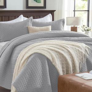 Quilts Queen Size - Lightweight Bedspreads Queen Size with Basket Weave Pattern, Soft Quilt Bedding, Light Grey Comforter Coverlet for All Seasons (90" x 96")