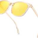 HASFOX Night Vision Driving Glasses for Men Women Anti Glare Polarized Night Time Glasses Yellow Lens UV Protection H1851 (A03 Clear Brown Frame)