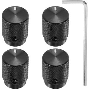 MECCANIXITY 4 Pcs Aluminium Potentiometer Knobs, 1/4"(6mm) IDx1/2(12.5mm) ODx5/8(16mm) Height Universal Volume Tone Control Knobs for Guitar, Bass, Oval Indicator, Bright Black