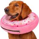 Didopet Inflatable Dog Pillow Cone Collar After Surgery, Donut Soft Neck Cone for Husky Border Collie Large Dogs, etc, Recovery E Collar to Stop Licking Pink, L