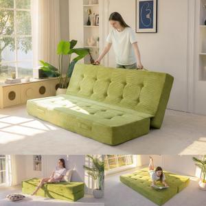 MAXYOYO 8" Foldable Floor Sofa Bed, Tufted Foldable Couch Bed Thick Folding Mattress with Handles, Versatile Folding Sofa Couch for Floor Sleeping, Living Room & Guest Room, Green, Full