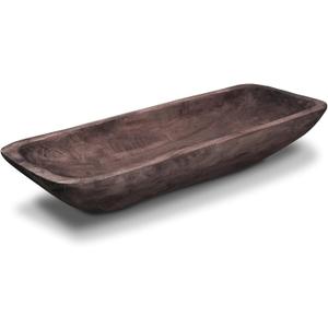 Wooden Dough Bowl - Vintage Oblong Natural Root Hand Carved Bowl for Home Decor, Rustic Farmhouse Centerpiece, 18.5x7.1x3.15 Inches, Large