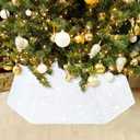 White Christmas Tree Collar for 9 ft Tree Foldable 31.49 Inch Sequin Christmas Tree Ring Velvet Tree Skirt Cover for Xmas Pencil Tree Holiday Decor