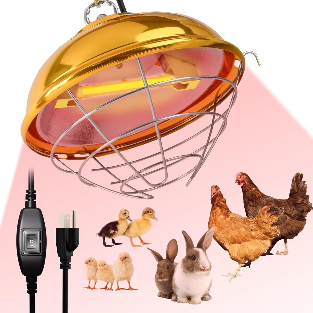 Nirvix 250W Chicken Coop Heater, Brooder Heat Lamp for Chicks, 2-Temp Settings (175W/250W), Adjustable Hanging Height & Waterproof Design for Quail, Ducks, Rabbits, Pets Indoor Outdoor Use