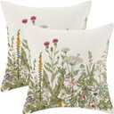 AEIOAE Sage Green Pillow Covers 18x18 Inch Set of 2, Spring Wildflower Plant Throw Pillows Case,Seasonal Floral Outdoor Decorative Flowers Farmhouse Decor Cushion Covers for Home Sofa Bed Couch