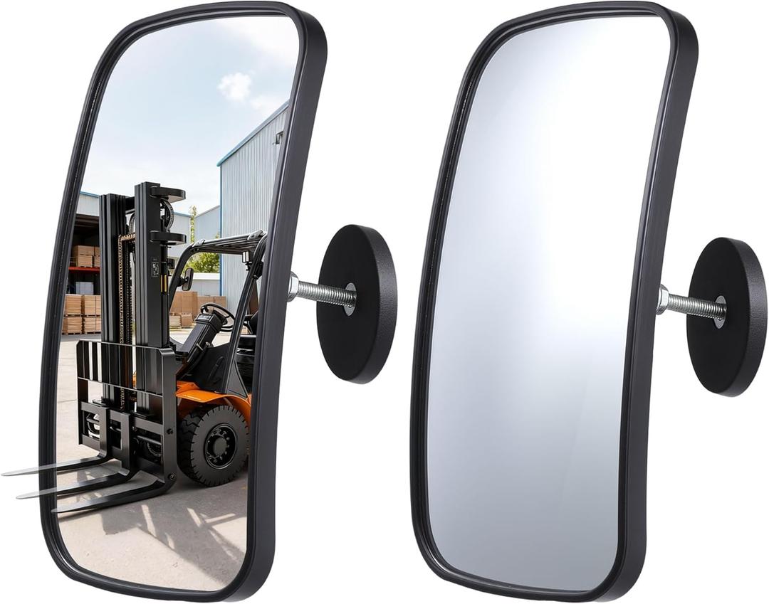 Universal Magnetic Forklift Rearview Mirrors - 8.2x4.8", Square High-Definition Wide-Angle Convex Mirrors - 1 Pair