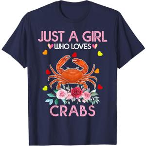 Crab Animal Lover Women Gift Just A Girl Who Loves Crabs T-Shirt, Navy Blue, Size S