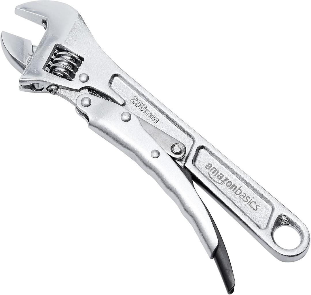 Amazon Basics 10 inch Locking Adjustable Wrench, Precision Machined, Rust Resistant, 2.7 inch x 0.75 inch